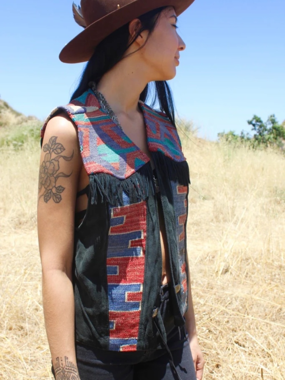 BOUCHER Santa Fe Antique Kilim Vest Lambsuede Sterling Conchos Southwestern Art